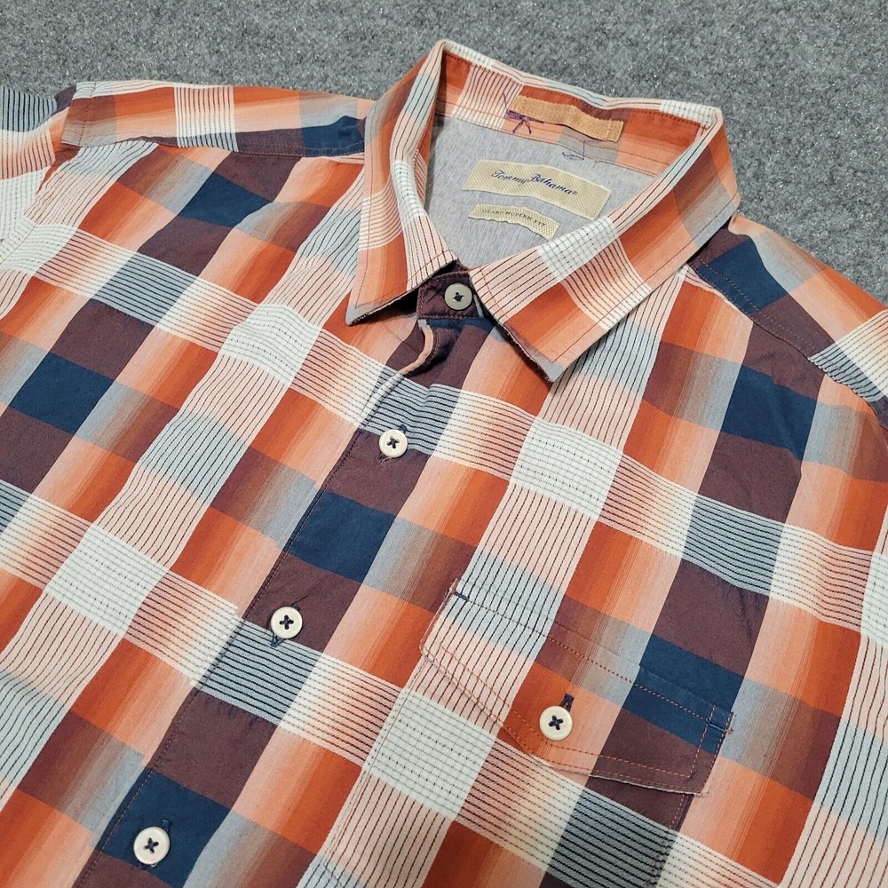 Tommy Bahama Shirt Men's XL Plaid Island Modern Fit Silk Blend